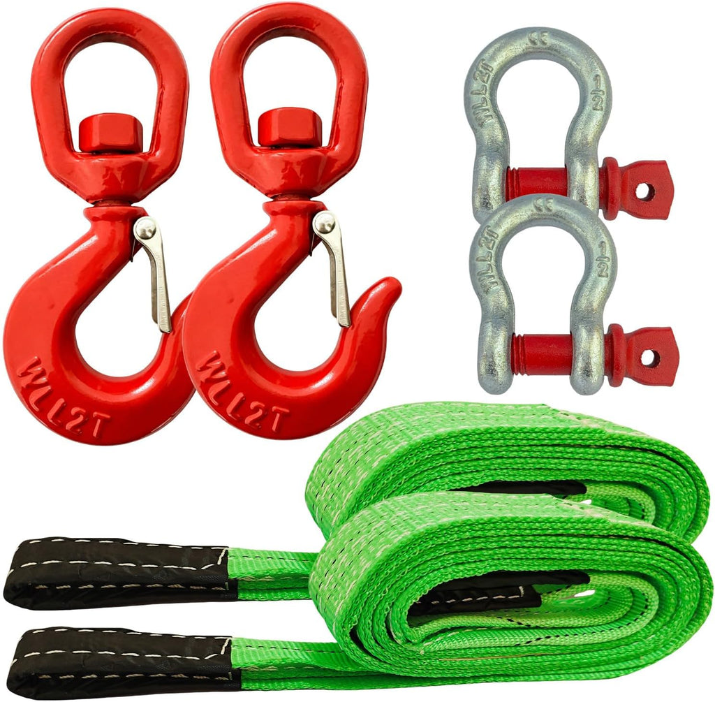 HENBOW Lift Sling Straps|2" × 6.5' Web Sling Strap with Swivel Lifting Hook and D Ring Shackle|4400Lbs Safety Work Load and 17600Lbs Breaking Load|Strap for Hoist Car Tree Saver Winch Recovery