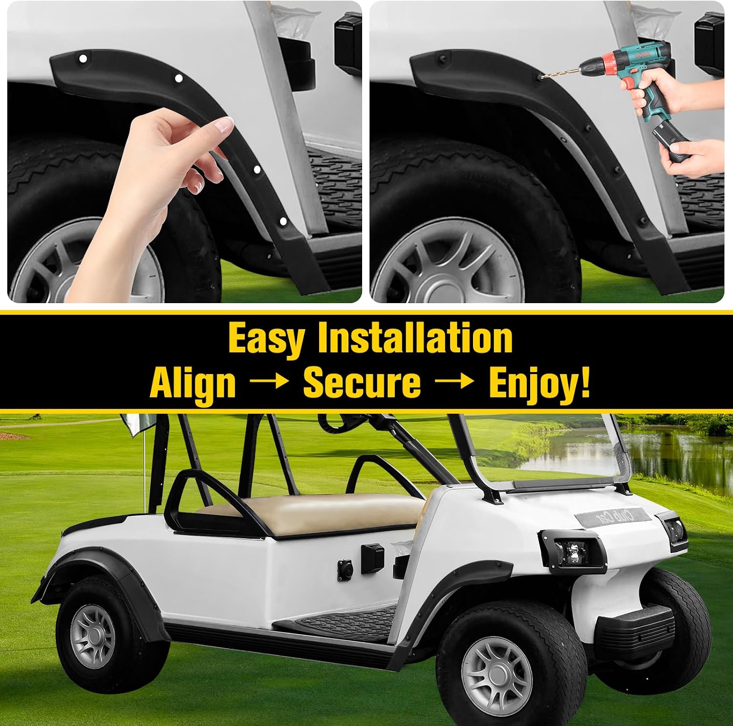 Front and Rear Fender Flares for Club Car DS 1993+, Combined Mud Flaps Guards for Clubcar DS, Golf Cart Accessories, Standard and Unmodified Golf Carts Body Only