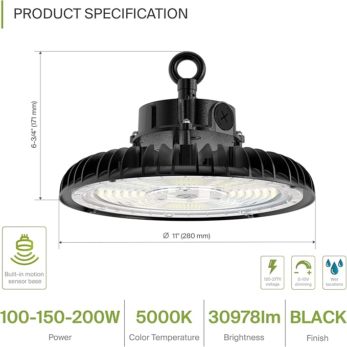 ASD LED High Bay UFO Light Fixture, Commercial Shop Lighting | Dimmable - Image 2