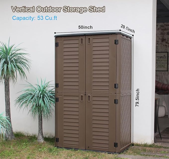 KINYING Outdoor Storage Shed Waterproof, Resin Vertical Outdoor Storage Cabinet - Image 6