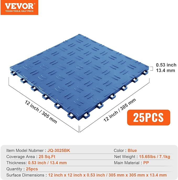 VEVOR Interlocking Garage Floor Covering Tiles, 25 Pack, Non-Slip Double-Sided - Image 7