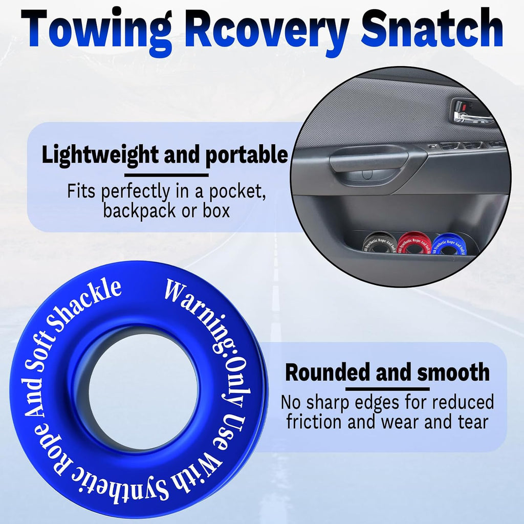 Winch Snatch Recovery Ring, Heavy Duty 66000 Lbs Break Strength Snatch Block Ring, Towing Rcovery Snatch for Soft Shackle and Synthetic Rope, Compatible with ATV UTV SUV Truck Off-Road Vehicle (Blue)