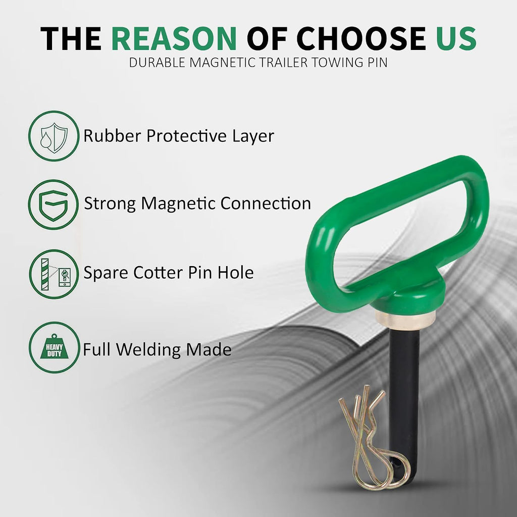 Lawn Mower Magnetic Hitch pin with Clip Ultra Strong Neodymium Magnet Trailer Gate Pin for Simple One Handed Hook On & Off -2pack