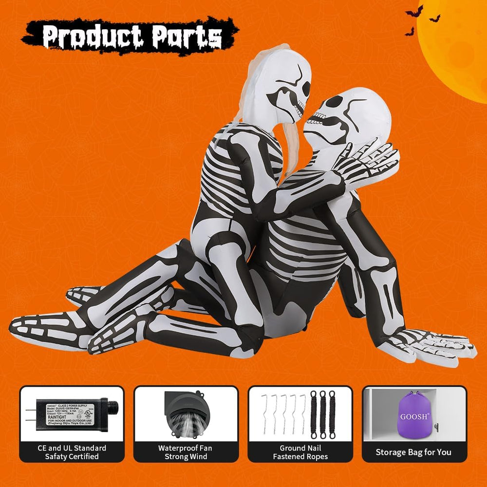 GOOSH 6.5 FT Long Halloween Inflatables Skeleton Outdoor Decorations Blow Up ...