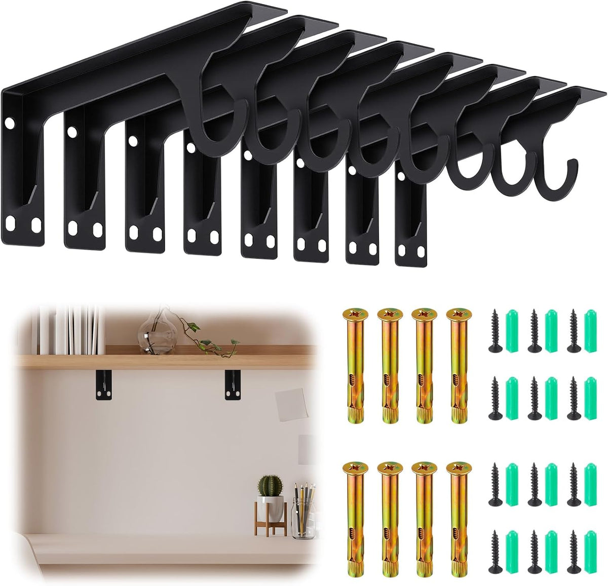 wall mounted closet rod brackets, 11.18 inch, black, main product view