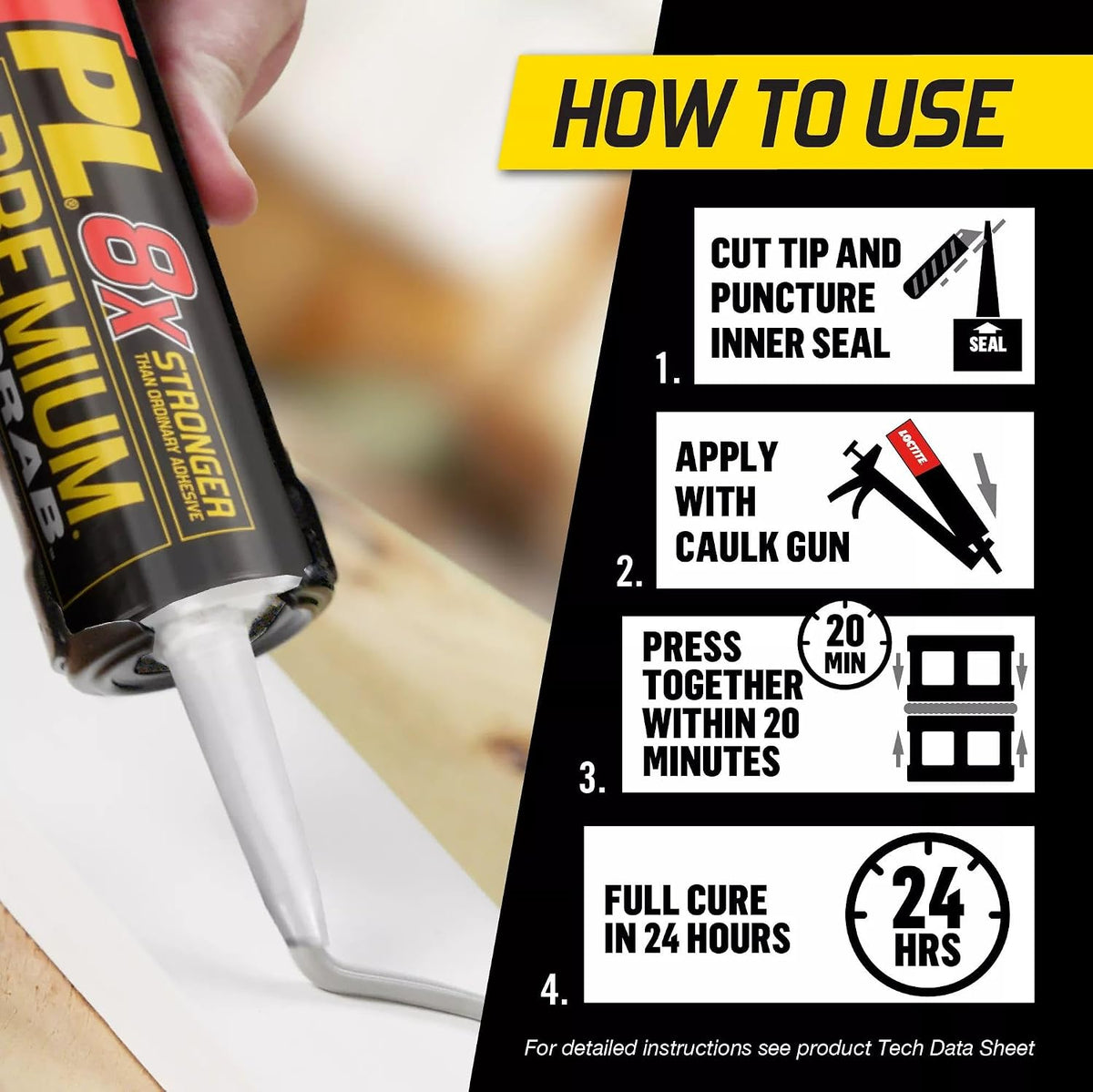 loctite pl premium fast grab polyurethane construction adhesive, close-up detail