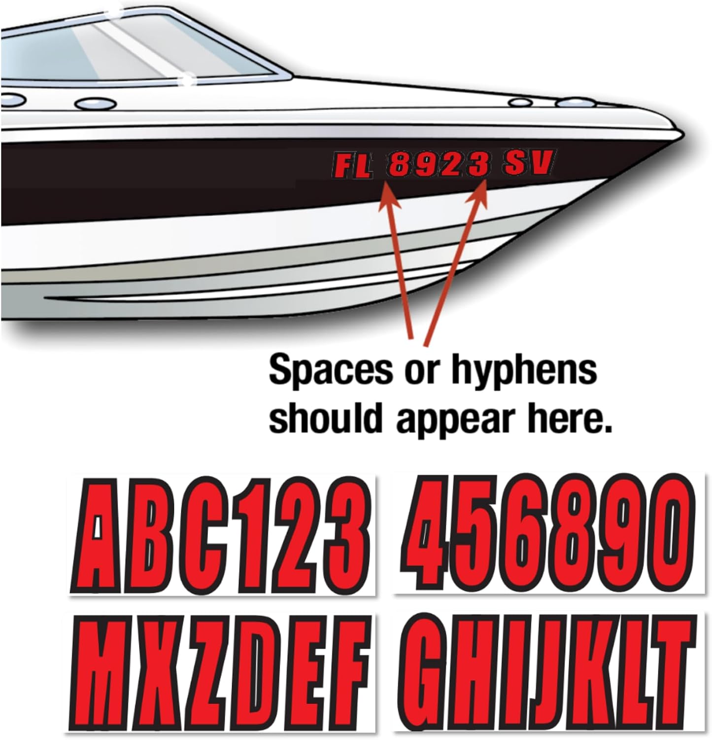 3 inch Boat Registration Number and Letter Vinyl Marine Grade Sticker Decal | Hull, PWC, Jet Ski & Pontoon, Vinyl, Waterproof & Anti-Scratch, 4 Sets