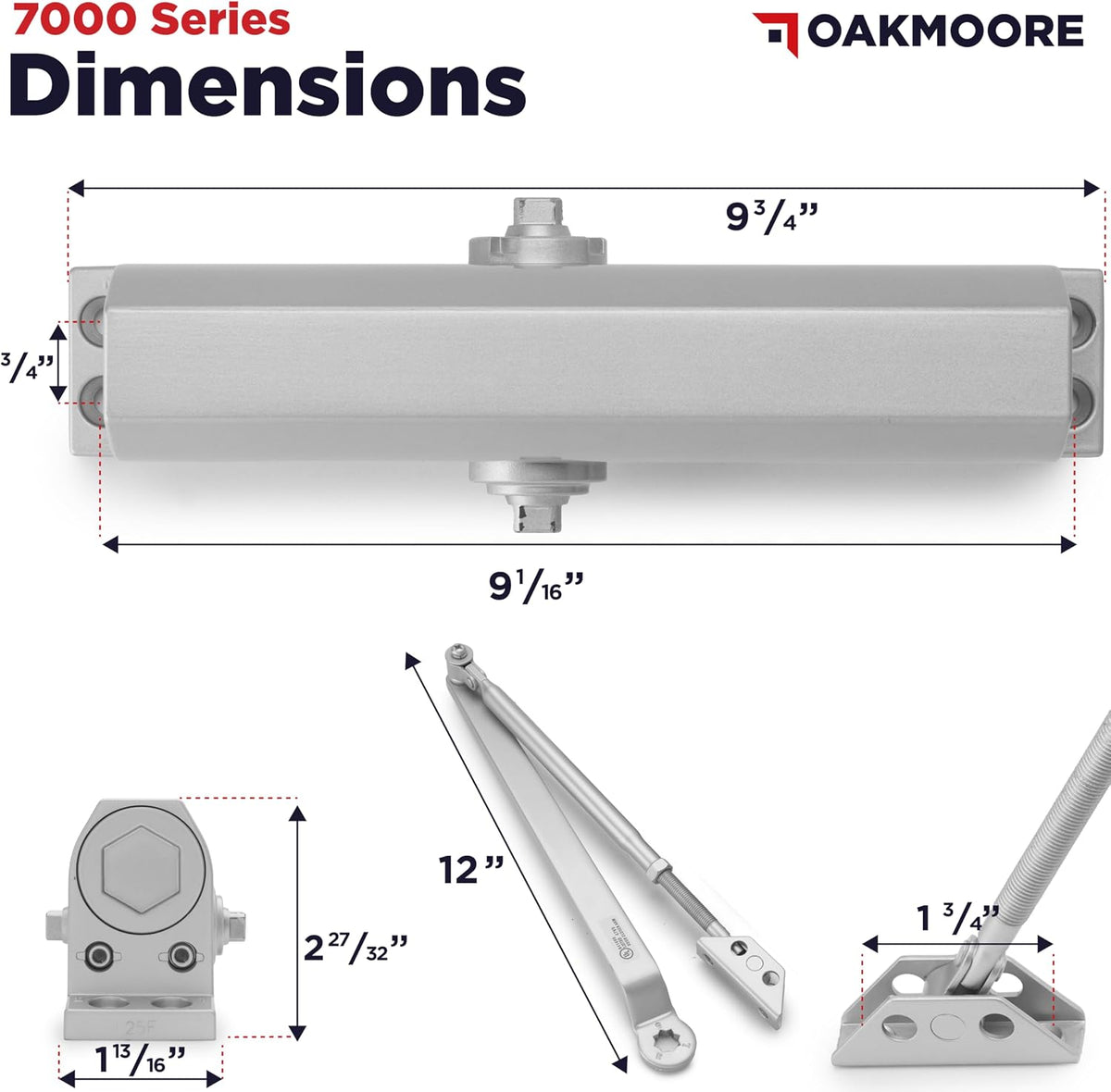 medium duty commercial door closer, automatic self closing, close-up detail