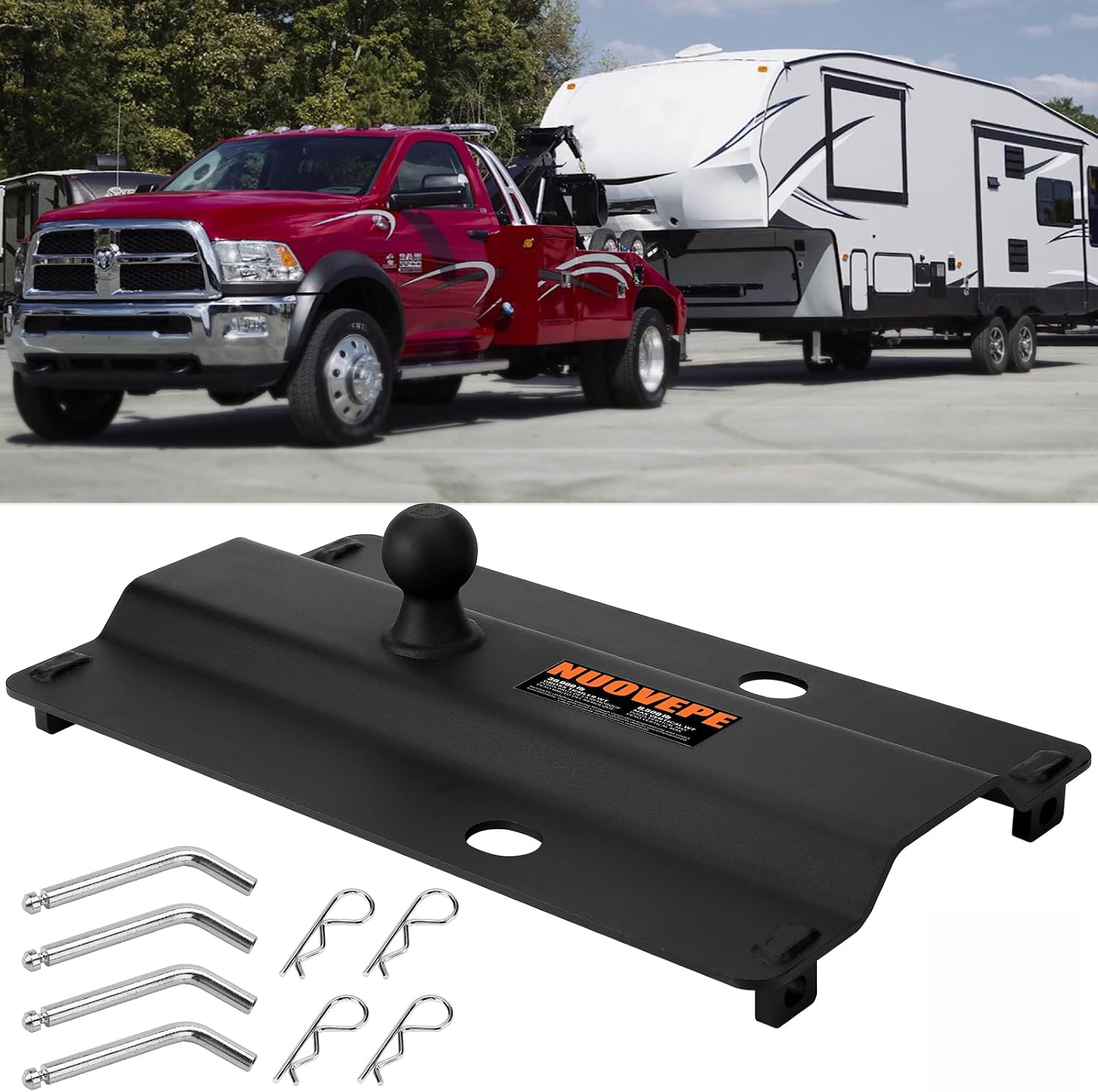 5th Wheel to Gooseneck Adapter Fits Industry-Standard 5th Wheel Rails, Gooseneck Hitch Plate with 2-5/16 Inch Ball, for Towing Heavy Trailers
