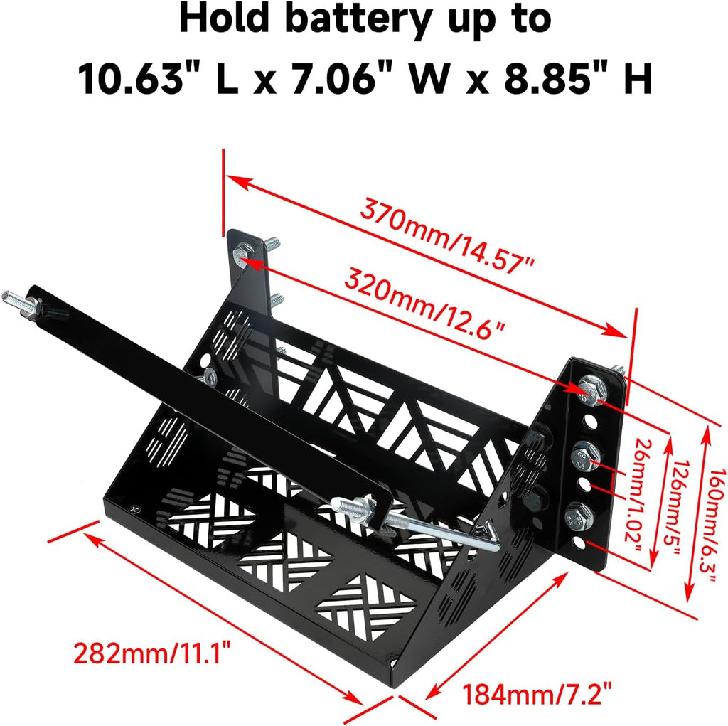 Universal Battery Mounting Tray, Battery Holder Bracket Compatible with RV Trailer Car Boat Truck, Heavy Duty Battery Box Mount Hold Down Bracket Relocation Kit for Group 24 Battery Box