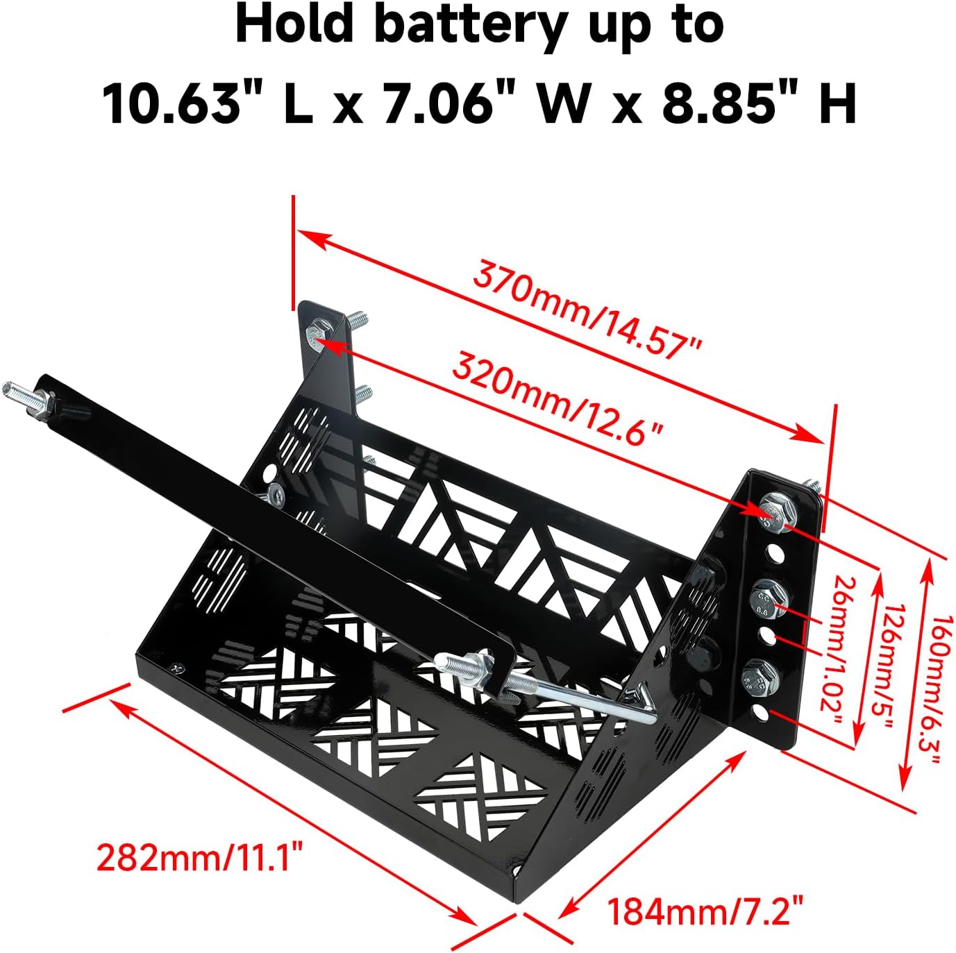 Universal Battery Mounting Tray, Battery Holder Bracket Compatible with RV Trailer Car Boat Truck, Heavy Duty Battery Box Mount Hold Down Bracket Relocation Kit for Group 24 Battery Box