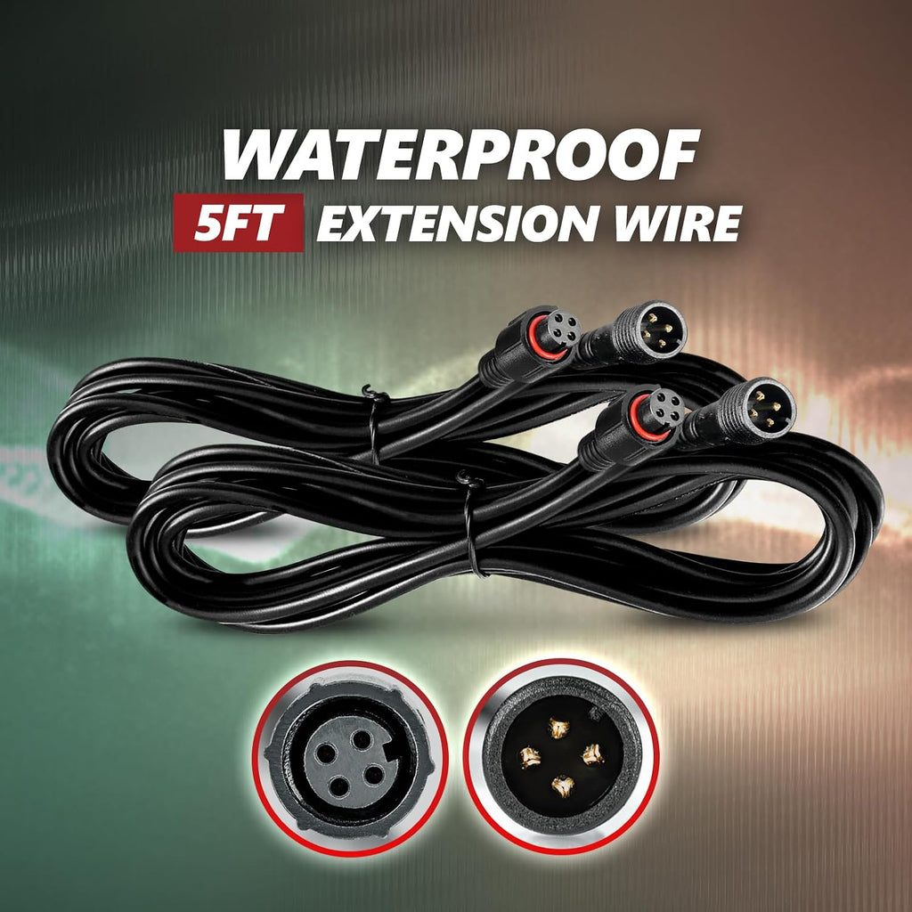 OPT7 Aura 2pc 4-Pin RGB 5ft Extension Wires, Compatible ONLY with Aura LED Light Kits, Waterproof Round Connector, for Car Interior, Underglow, Grille, Wheel Well, Engine Bay, Boat Lighting