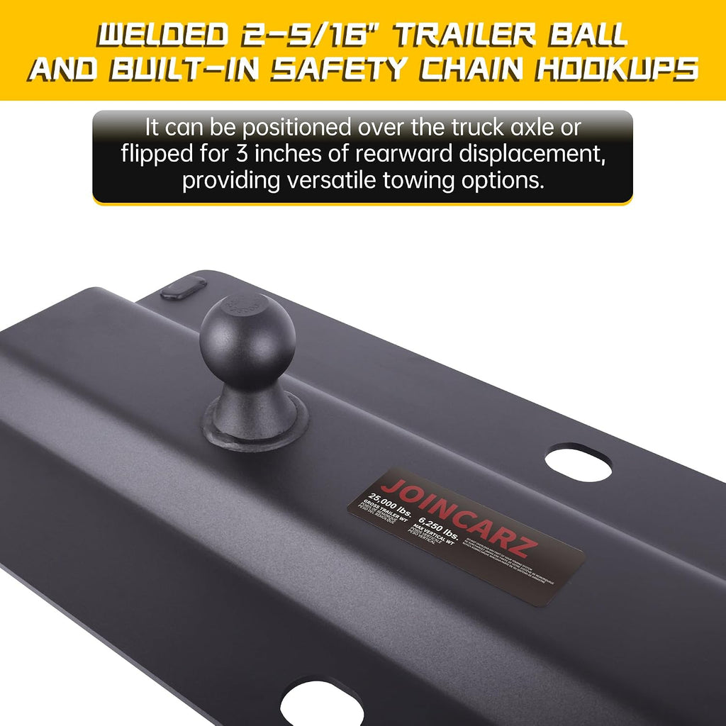 25000 lbs Gooseneck Ball Plate Fit for 5th Wheel Rails, Gooseneck Adapter Hitch for Pickup Truck Bed Trailer Towing, 2-5/16-Inch Ball, Fits Industry-Standard Rails,Carbide Black Powder Coat