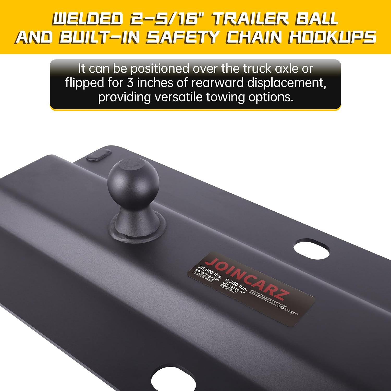 25000 lbs Gooseneck Ball Plate Fit for 5th Wheel Rails, Gooseneck Adapter Hitch for Pickup Truck Bed Trailer Towing, 2-5/16-Inch Ball, Fits Industry-Standard Rails,Carbide Black Powder Coat