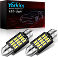 Yorkim 6418 LED Bulb, 36mm LED 6500K White Super Bright Interior Lights 12-SMD 4014 Chipsets, Festoon LED 36mm 37mm 38mm, DE3021 C5W Bulb White, Pack of 2