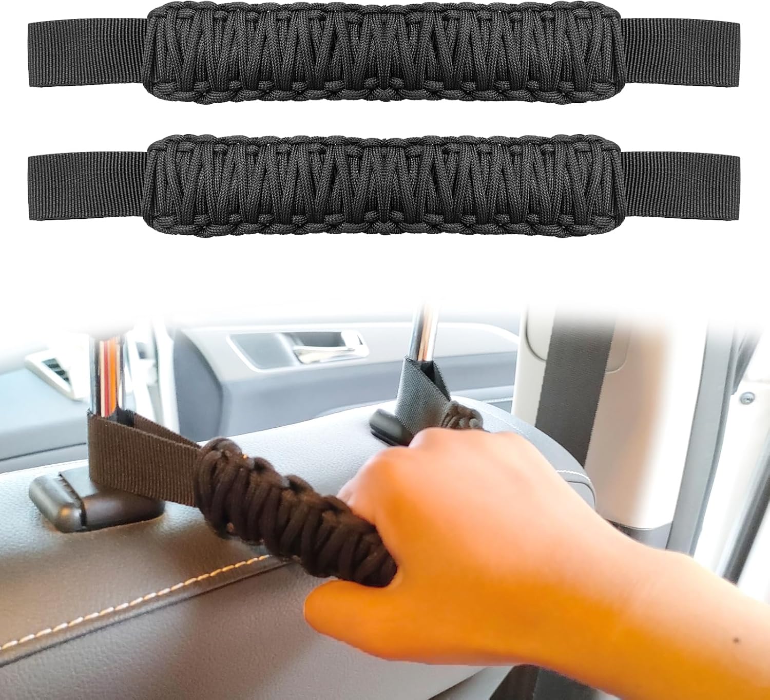 2Pcs Headrest Grab Handles, Car Front Rear Seat Back Roll Bar Grip Handles Kit, Nylon Grab Handl with Headrest Mounted, Heavy Duty Automotive Interior Accessories Universal for SUV Truck Pickup(Black)