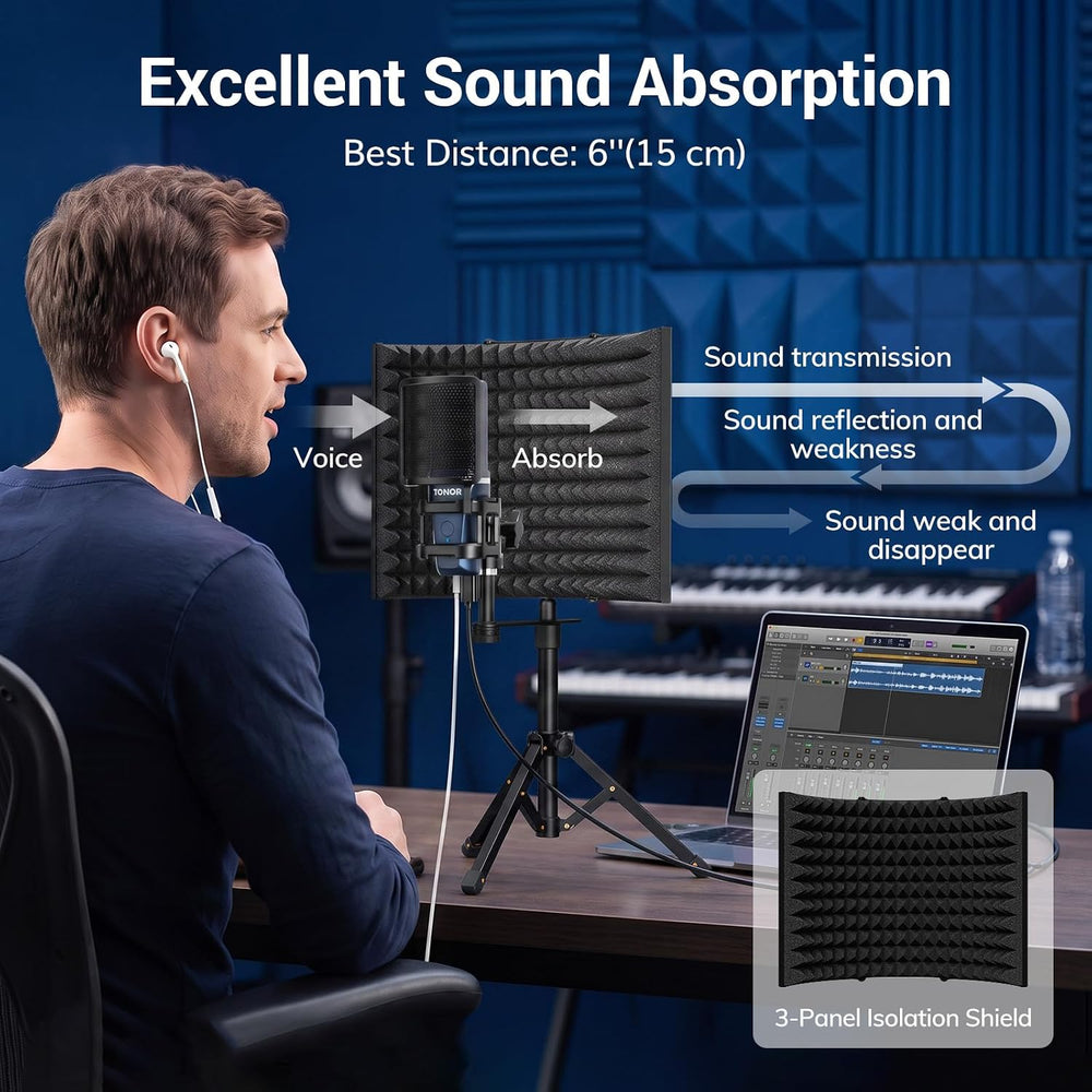 TONOR Studio Recording Microphone with Isolation Shield Set for Podcast