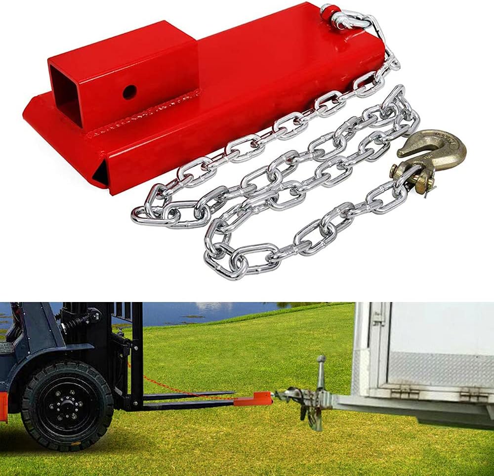 ELITEWILL Forklift Trailer Hitch Attachment, 2" Forklift Hitch Attachment Receiver Industrial Pallet Forks Towing Adapter with Safety Chain Heavy Duty for Warehouse Construction Farm