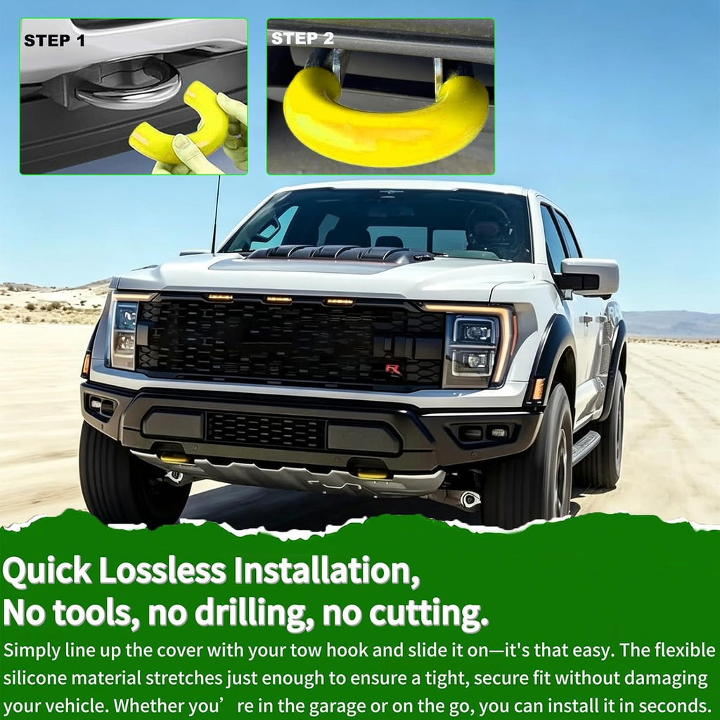 Tow Hook Cover for 2004-2026 Ford F-150 & 2021-2026 Bronco Base/Big Bend/Outer Banks, Compatible with 2017-2021 Toyota Tundra, F150 Accessories, Silicone Tow Hook Covers, Yellow (2 Pack)