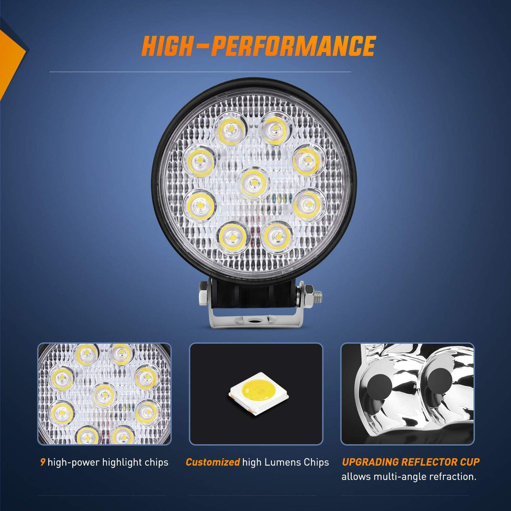 nilight 4.5 inch round 27w spot led work, side view