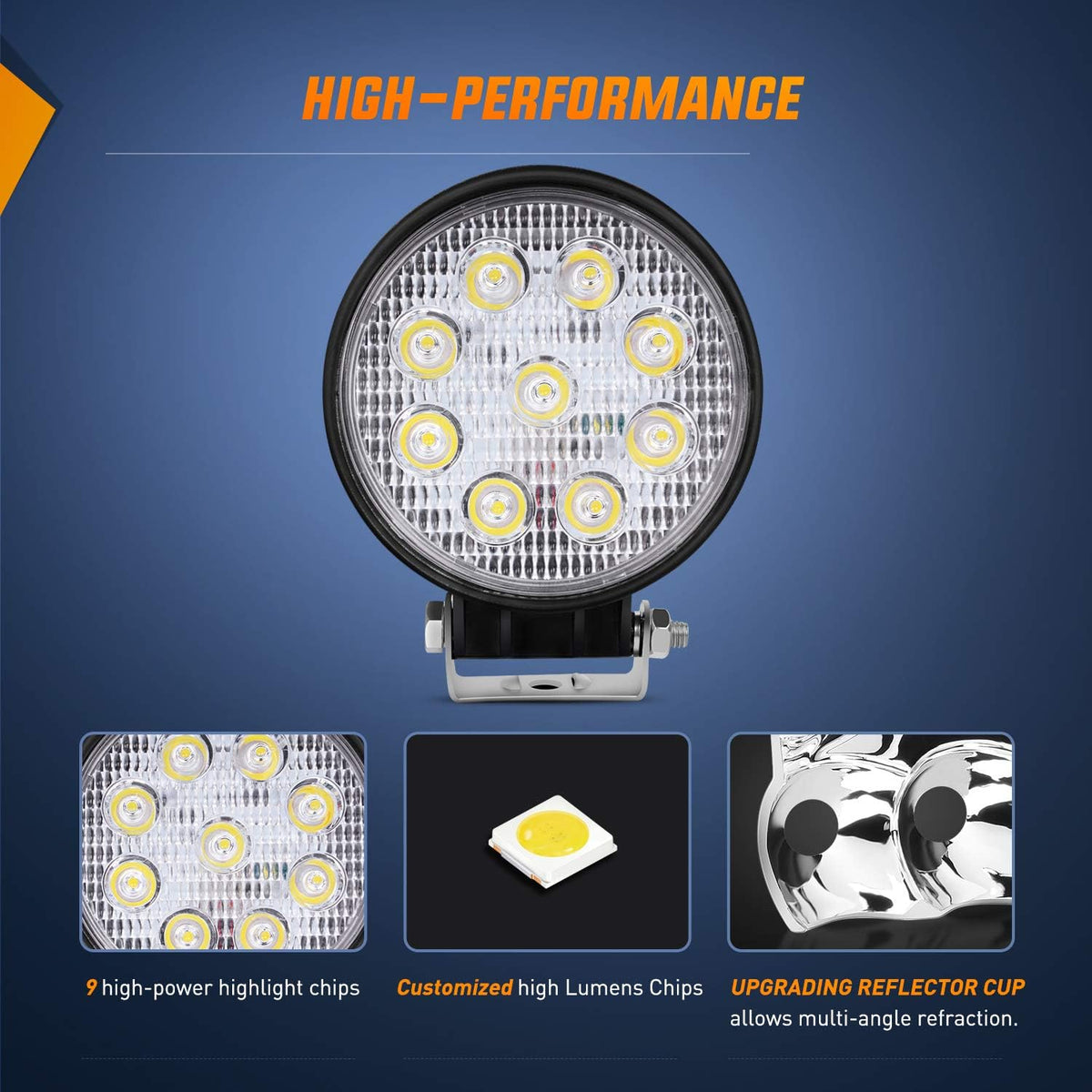 nilight 4.5 inch round 27w spot led work, side view