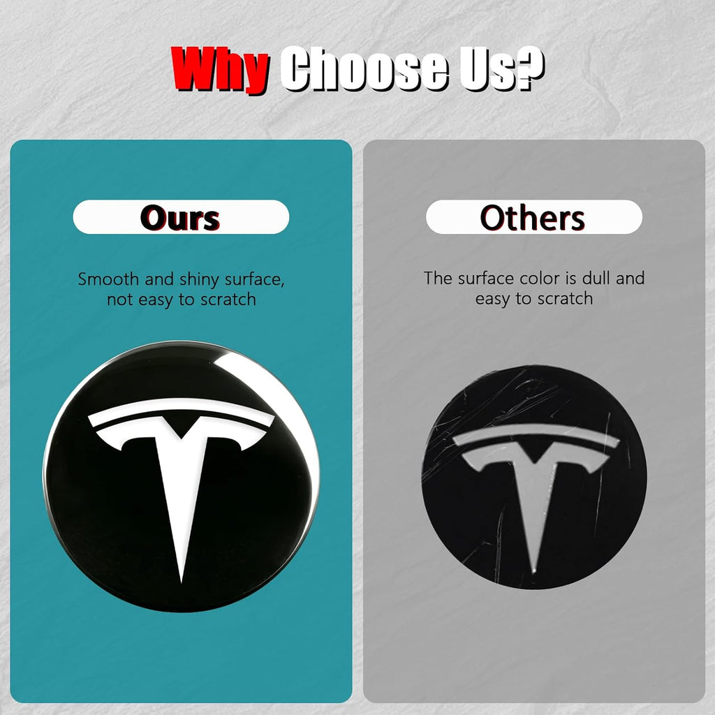 4 PCS Wheel Center Hub Cap Sticker for Model 3 / Model Y, Wheel Rim Cover 2.2” Center Cap Sticker Compatible for Tesla Hubcaps with Logo Emblem, Waterproof Adhesive Backing, Black & White