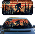 Bigfoot Mountain Car Windshield Sun Shade - American Flag Heatshield Blocks UV Rays Sun Visor Protector for Sedan, Truck, SUV - 59" L x 31.5" W