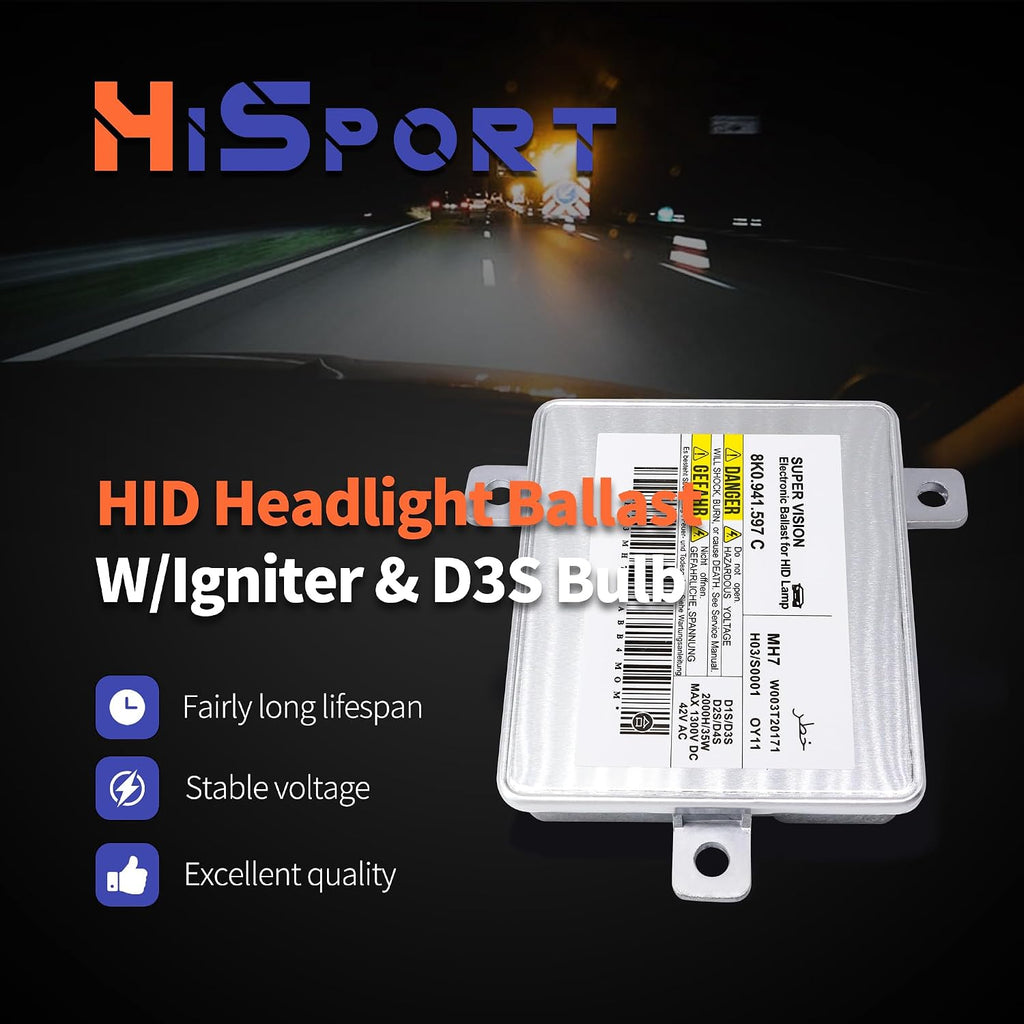 HiSport 68170821AA Xenon HID Ballast Headlight Control Unit with D3S 35W Bulb Kit Compatible with Chrysler 300 2011-2020, Includes Igniter & Headlamp Ballast, W003T21971, BAM92-143700, 8K0941597