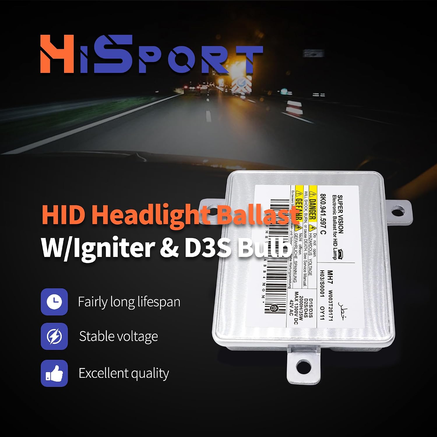 HiSport 68170821AA Xenon HID Ballast Headlight Control Unit with D3S 35W Bulb Kit Compatible with Chrysler 300 2011-2020, Includes Igniter & Headlamp Ballast, W003T21971, BAM92-143700, 8K0941597