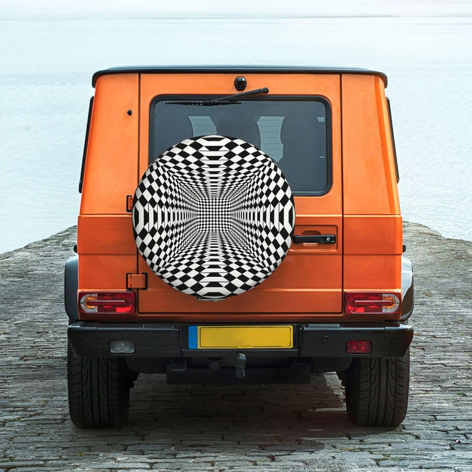 Black and White Chess Grid Print Universal Spare Tire Cover for RV, Jeep | Wheel Protector Fits Rv, Trailer, Jeep, Shield Tires From Sun, Dirt And Rain For Outdoor Storage
