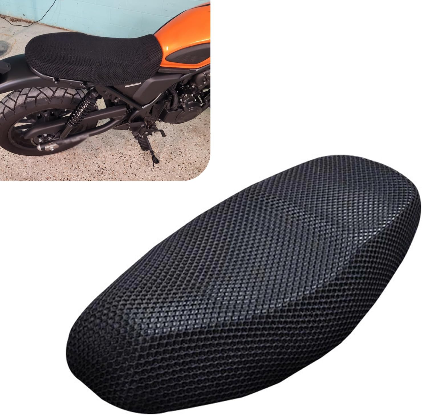 MLY Motorcycle Scooter Moped Seat Cover, Elastic Mesh Fabric Anti-Slip Protector Cushion, Breathable 3D Spacer Mesh Fabric Seat Cover, Universal for Most Motorcycle Scooter (Black #L)
