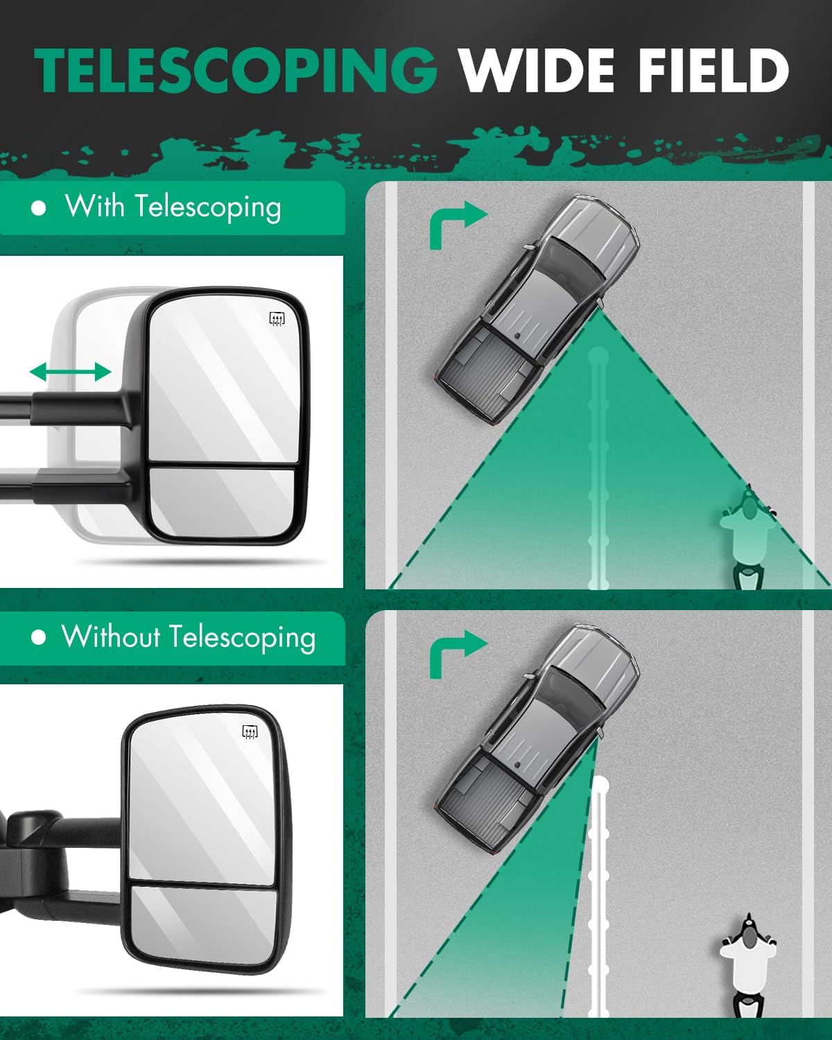 SCITOO Towing Mirrors Fit Chevy GMC Exterior Accessories Mirrors Fit 1999-2007 Chevy/GMC Silverado/Sierra 1500 2500HD 3500HD with Convex Glass Manual Controlling and Telescoping Features
