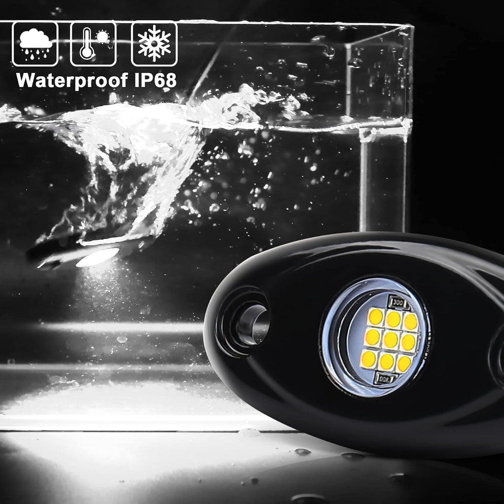 White LED Rock Lights, POVTOR 2 Pods Underglow LED Rock Light Kit Waterproof IP68 Under Body Wheel Well Lights Compatible with Truck Pickups Cars ATV UTV SUV Motorcycle Boat
