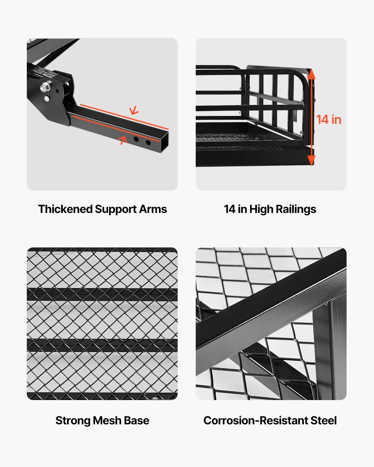 VEVOR 60x24x14 in Hitch Cargo Carrier, 500lbs Capacity Folding Trailer Hitch Mount Cargo Basket, Steel Luggage Carrier Rack Fits 2" Hitch Receiver for SUV Pickup Truck