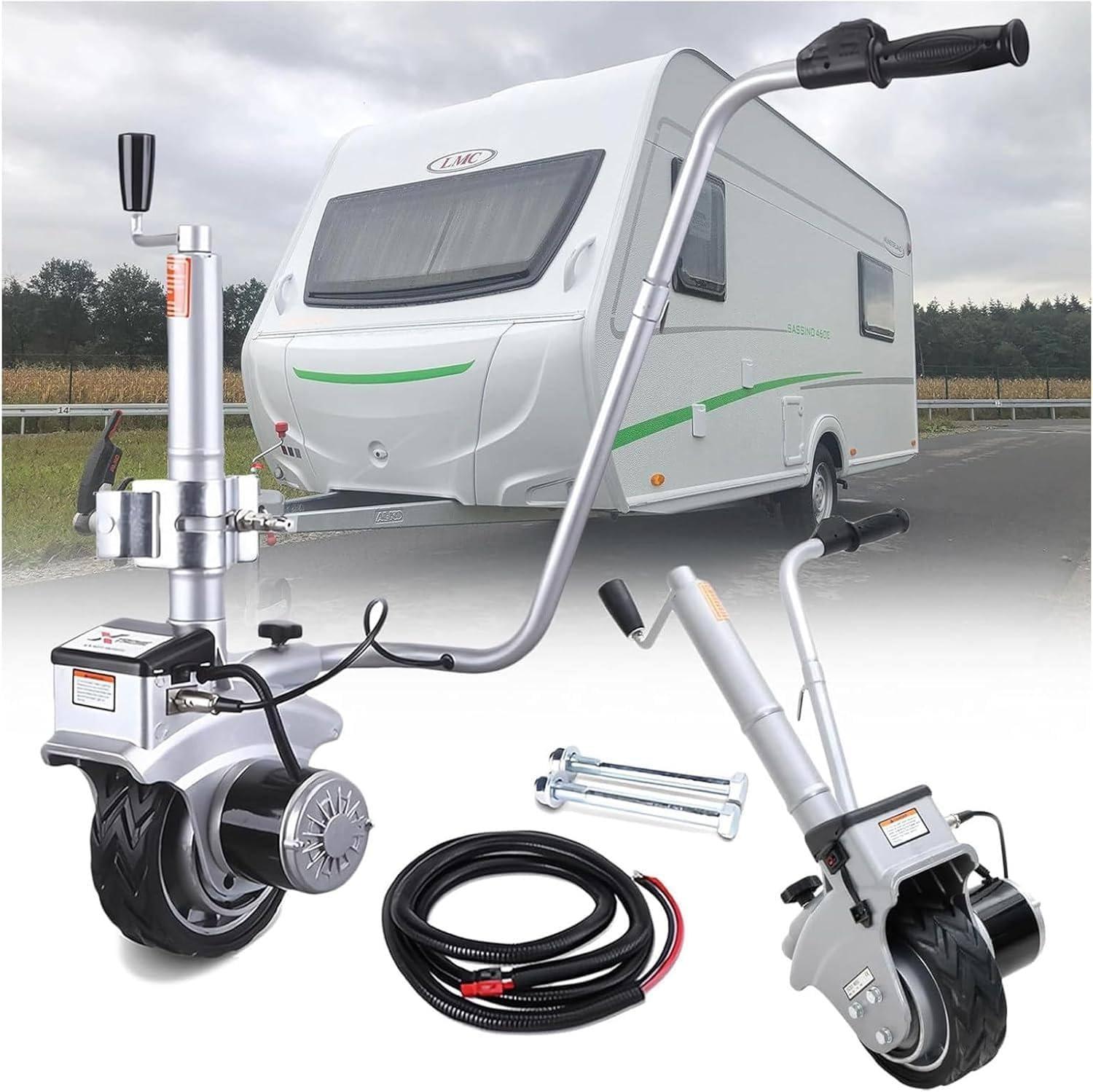 Electric Jockeys Wheel, Electric Trailer Dolly, 5000lbs Towing Capacity, 350W 12V Trailer Jockeys Wheel with 23 Ft/Min Moving Speed, Adjustable Height, 8'' Rubber Tire, for Moving Trailer Caravan Boat