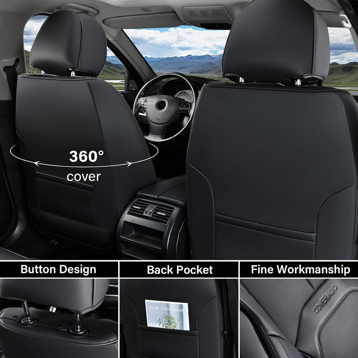 coverado car seat covers full set, premium nappa shown in use