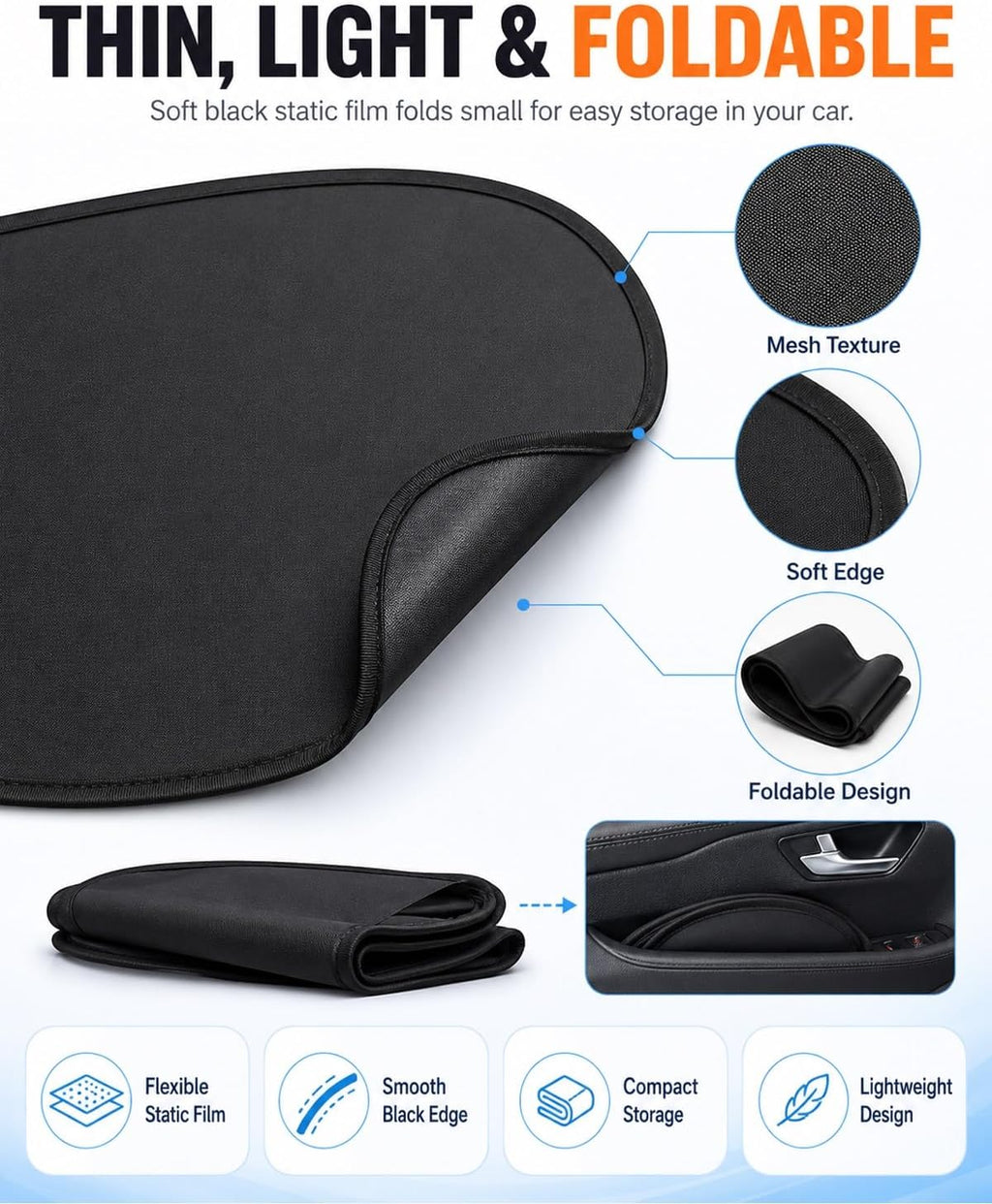Static Cling Shades for Car Windows, Universal Car Side Window Sun Shades, Foldable Black Gel Electrostatic Sunshades, Front and Rear Static Suction Automobile Blocker(4Pcs Front and Rear)