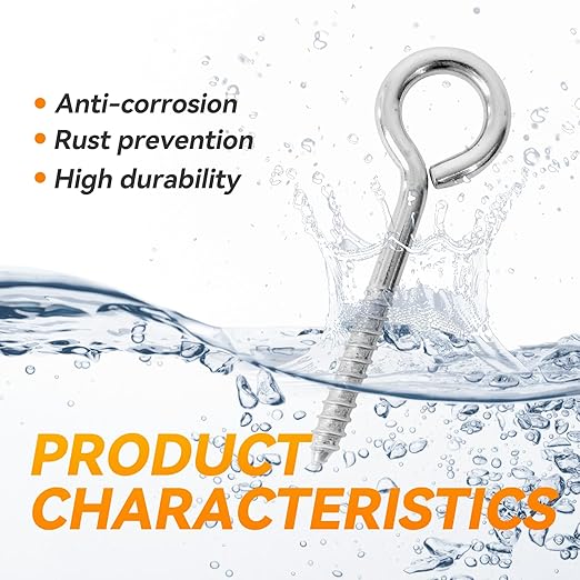 8Pcs 6 Inch Heavy Duty Screw Eyes Hooks, 304 Stainless Steel Self Tapping - Image 5