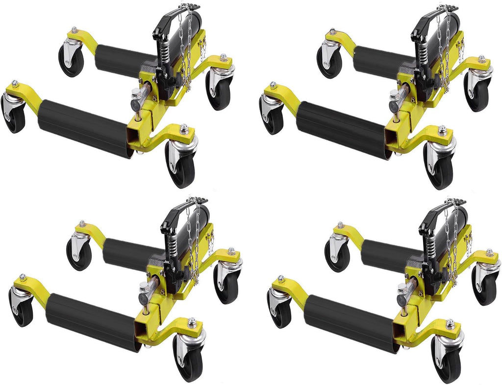 4PC Wheel Dolly, 1500LBS Capacity Car Dolly with Hydraulic Tire Jack for Vehicle Positioning for Truck RV Trailer, Yellow