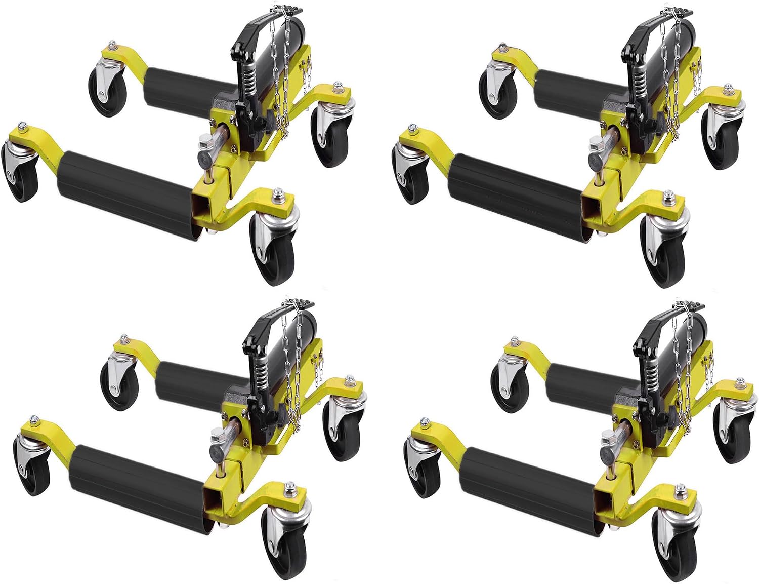 4PC Wheel Dolly, 1500LBS Capacity Car Dolly with Hydraulic Tire Jack for Vehicle Positioning for Truck RV Trailer, Yellow