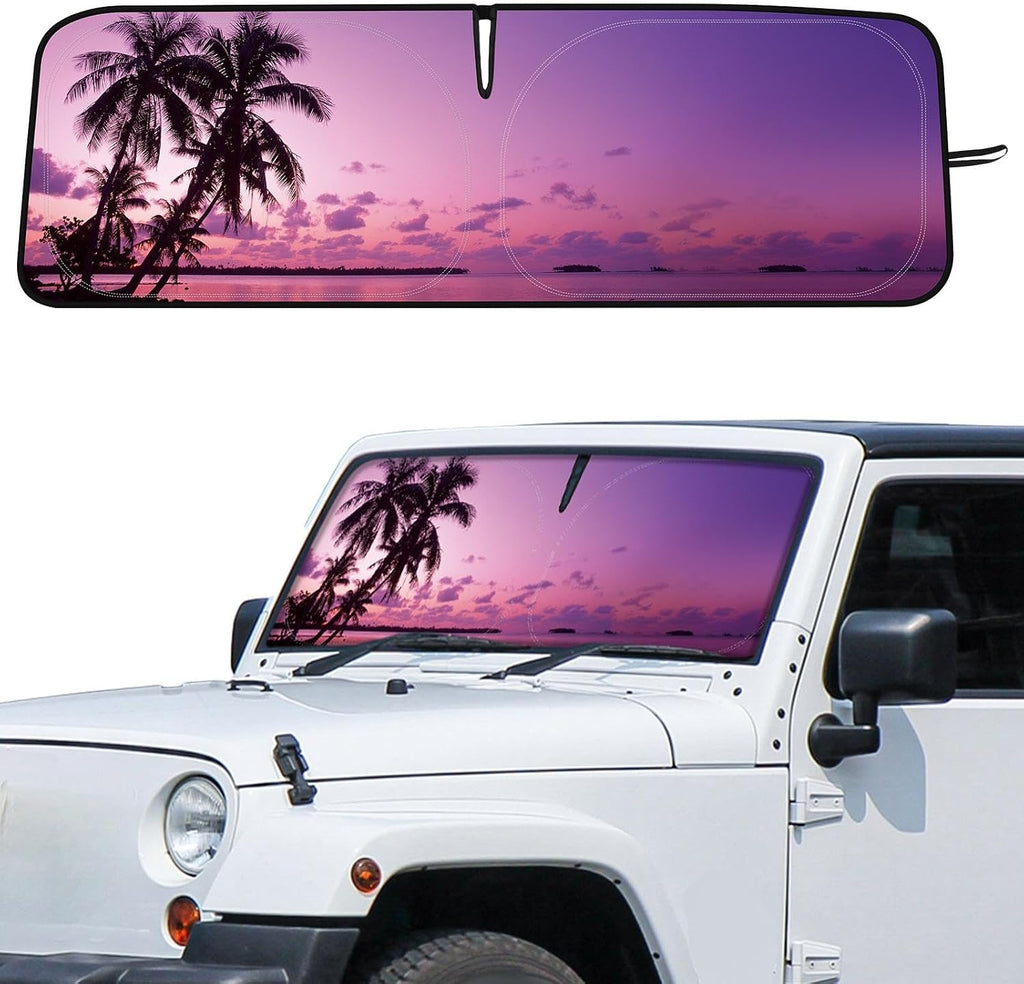 DaisyInner Windshield Sun Shade Compatible with Jeep Jk Jku Jl Jlu 1997-2023 and Compatible with Gladiator Jt 2020-2023 Foldable Windshield Sunvisor Blocks UV Rays (Sunset, 16.5" x 52.5")