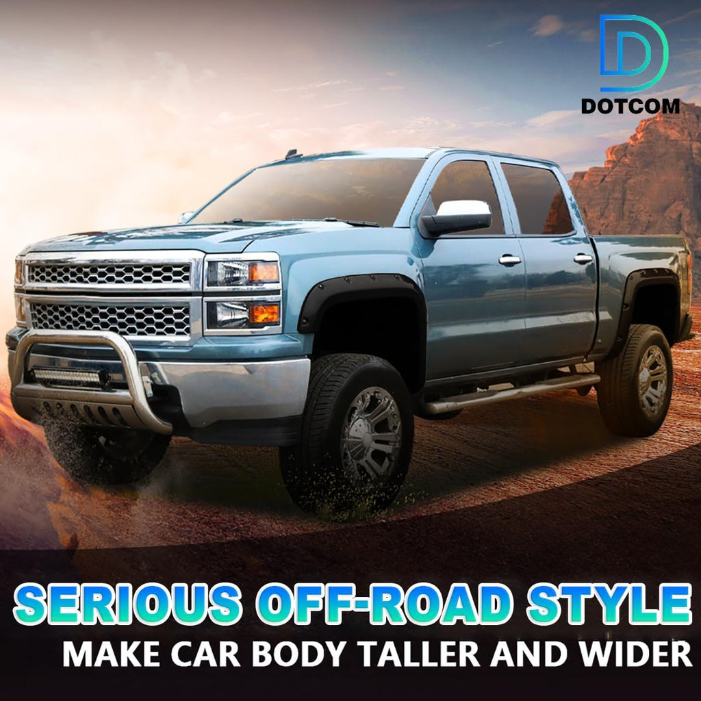 DOTCOM Fender Flares 4PCS Fit Nissan Titan 2004-2015 Smooth | Smooth Riveted Style,Pocket Wheel Arch Cover Trim, Fit Nissan Titan 2004-2015 w/o Bedside Lockbox, Paintable Matte