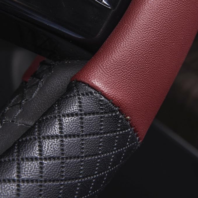 CAR PASS Rhombus Leather Universal Steering Wheel Cover, Fit - Image 9
