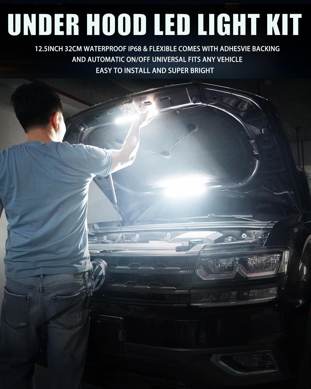 Under Hood Light Under Hood Led Light Kit for Car Engine Bay Led Light kit Car Hood Work Lights Inspection Lights with Automatic On/Off, Universal Fits Any Vehicle 12V 1Set
