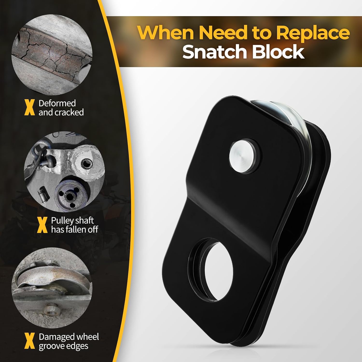 M MATI 8000 LBS Capacity Winch Snatch Block,Universal ATV UTV Heavy Duty Rope Pulley Block with Black Coating Fit for 3/16 to 5/16 inch Winch Cable