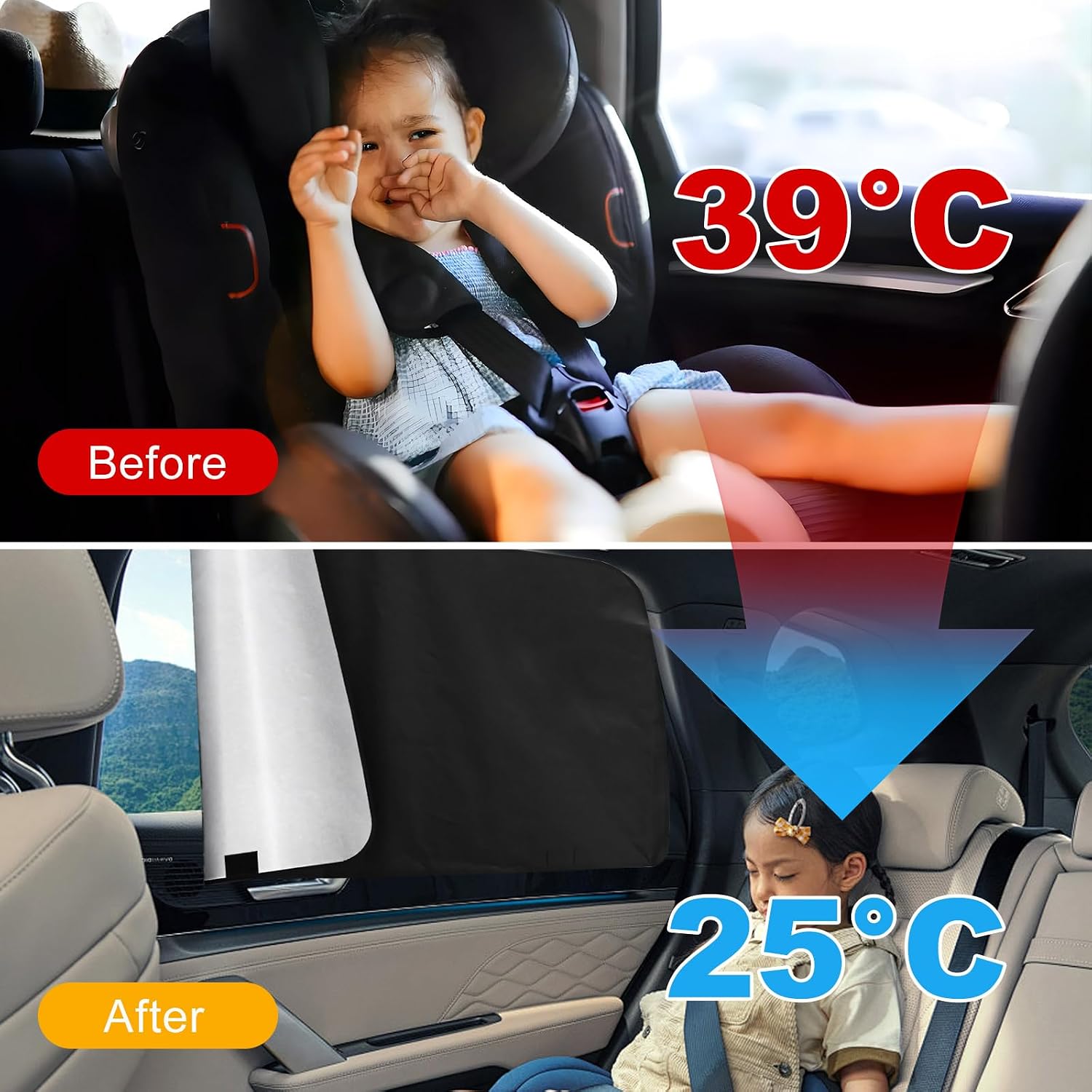 2PCS Car Window Shades, 31.5" × 19.7" Auto Rear Side Window Covers Privacy Curtain with 10 Magnets, Vehicle Side Windows Sun Shade Blocks Heat & UV Rays for Sedan SUV Truck