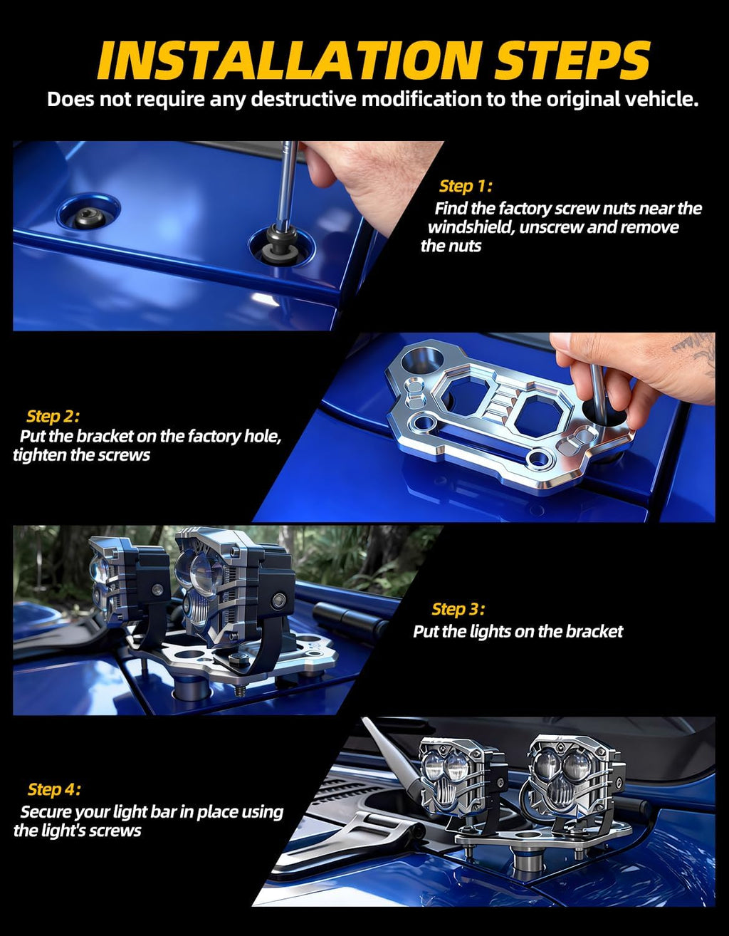 Hood Mount Light Brackets Ditch Light Mounting Brackets for JL A-Pillar Off-Road Car LED Pod Work Lights, Wrangler JL JLU 4xe Gladiator JT 2018-2025 Accessories(2-PCS, Silver)