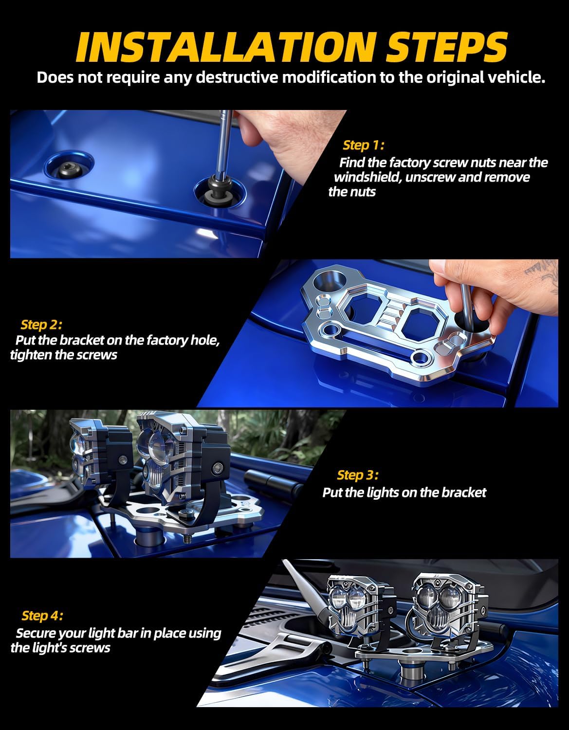 Hood Mount Light Brackets Ditch Light Mounting Brackets for JL A-Pillar Off-Road Car LED Pod Work Lights, Wrangler JL JLU 4xe Gladiator JT 2018-2025 Accessories(2-PCS, Silver)