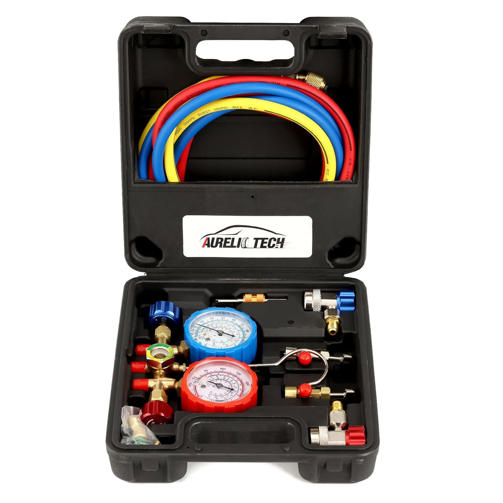 3 way ac manifold gauge set, fits for, front angle view