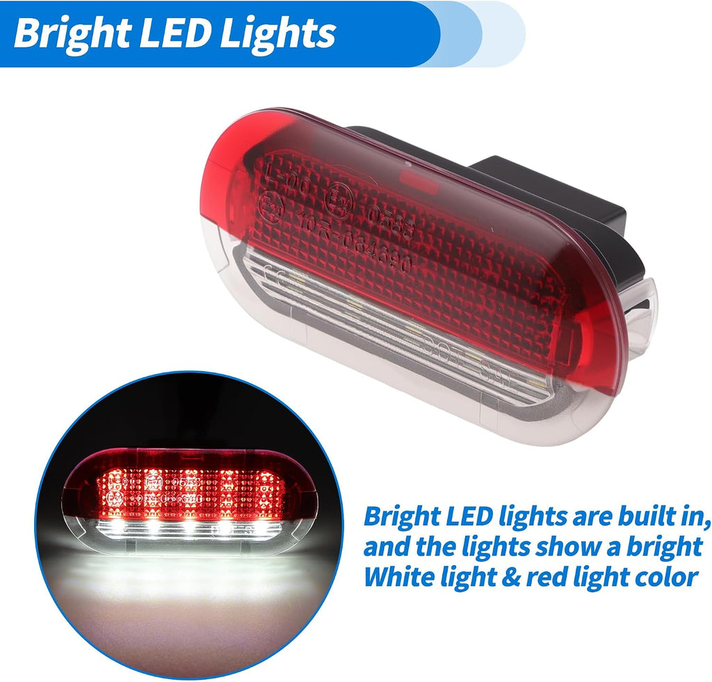 1 Pair LED Courtesy Door Light for for VW Beetle 1998-2005 for VW Beetle Cabriolet 2003-2005 White & Red Courtesy Projector Under Door Warming Lamps